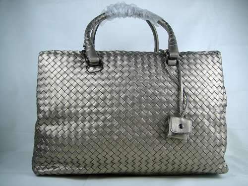 Bottega Veneta Lambskin Leather Handbag 1023 silver grey